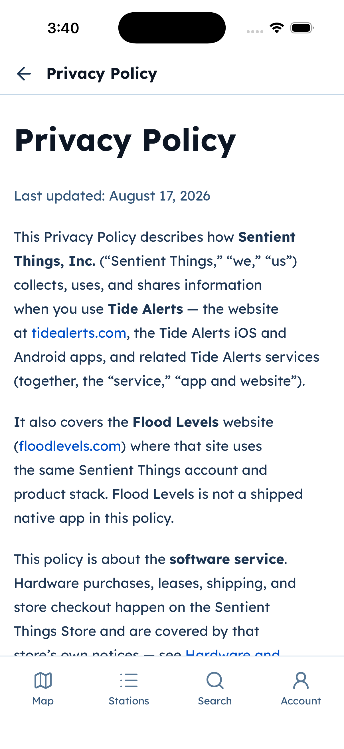 In-app Privacy Policy